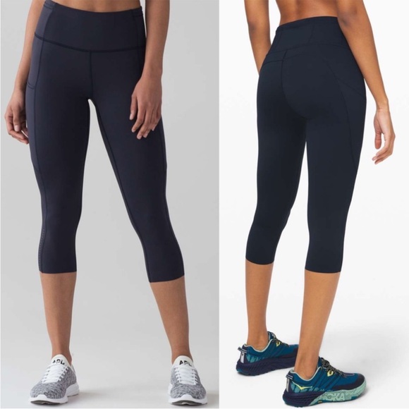 lululemon athletica Pants - LULULEMON Fast and Free Crop Leggings II 19" Navy Blue Size 4 Side Pocket